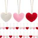 Fumwase 24PCS Crochet Heart Ornaments for Valentine Tree Handmade Red Pink White Hanging Heart Vase Filler for Home Wedding Anniversary Party Decor (Red Pink White)