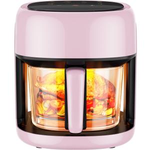 8-In-1 Glass Air Fryer, 5 QT Airfryer with Easy-View Glass Basket, Adjustable Temperature, Touch Panel Control, Circulating Heating, Compact and Large, Nonstick & Dishwasher Safe Fry Bowl 