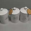 Barnyard Designs Ceramic Kitchen Canister Set  Decorative Farmhouse Coffee, Tea, Sugar Containers, Rustic Counter Storage Jars for Kitchen, White, Set of 3