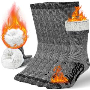 Alvada Merino Wool Hiking Socks Thermal Warm Crew Winter Boot Sock For Men & Women 3 Pairs (Gray, XL)