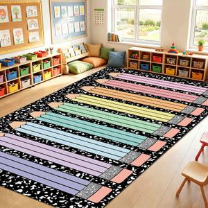 Dunzy 7.6 x 12 ft Large Crayon Classroom Rug Elementary, Back to School Colored Pencils Classroom Decor Educational Area Carpet for Preschool Kindergarten Learning Space Playroom Nursery