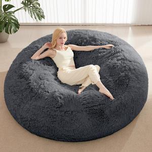 Bean Bag Cover(No Filler), Faux Fur Comfy Bean Bag Chairs for Adults, Washable Bean Bag Chair Cover, Fluffy Plush Giant Bean Bags Chairs for Teens Kids Girls, Anti-Slip, 5FT, Dark Grey