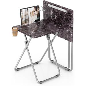Folding TV Tray Table with Cup Holder, TV Dinner Table with Sturdy MDF Top, Eating Trays with Tablet Slot for Living Room, Bedroom, Sofa, 15 x 18.9 x 25.6 in (Black Marble, 2Pcs)