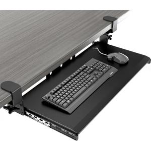 AX WABER Keyboard Tray Under Desk Pull Out with Extra Sturdy Adjustable C Clamp Mount System, 27.3 (32.5 inch Including Clamps) x 11 Inch Slide-Out Platform Computer Drawer for Typing, Black,AX01WB01