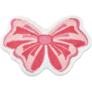 Pink Bow Tufted Bathroom Rug, Soft Plush Kawaii Girly Bath Room Mat, Non-Slip & Washable, Absorbent & Quick Dry Floor Door Mat Home Decor for Shower, Tub and Sink, 23.6"x35.4" (1'11" x 2'11" (Oval))