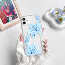 NITITOP Compatible with iPhone 12 Case with Card Holder Clear Cute Floral Lily Flowers Butterfly for Women Girls Soft TPU Shockproof Wallet Case Protective Phone Cover - Blue