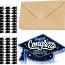 50 Pack Glitter Graduation Thank You Cards with Envelopes and Stickers 2025 Graduation Cap Greeting Cards Bulk for College High School Grad Party Favors