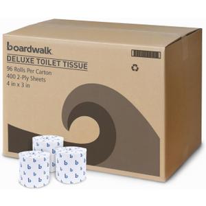 Boardwalk BWK6144 Two-Ply Toilet Tissue, White, 4" x 3" Sheet, 400 Sheets per Roll (Case of 96 Rolls)