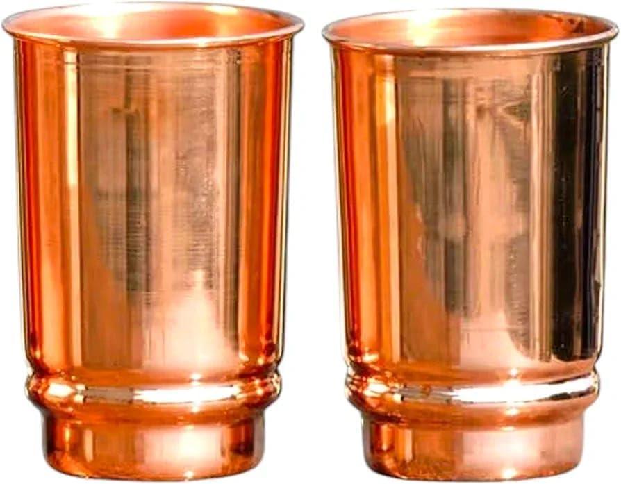 Pure Copper Tumblers for Drinking - Set of 2 Ayurvedic Copper Glasses | 11.83 Fl Oz Each | Perfect for Home, Office, Travel, Hotel & Gifting