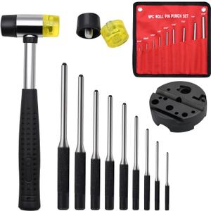 Pin Punch Set, 14pcs Removing Repair Tools, including Universal Block, Pin Punches and Hammer