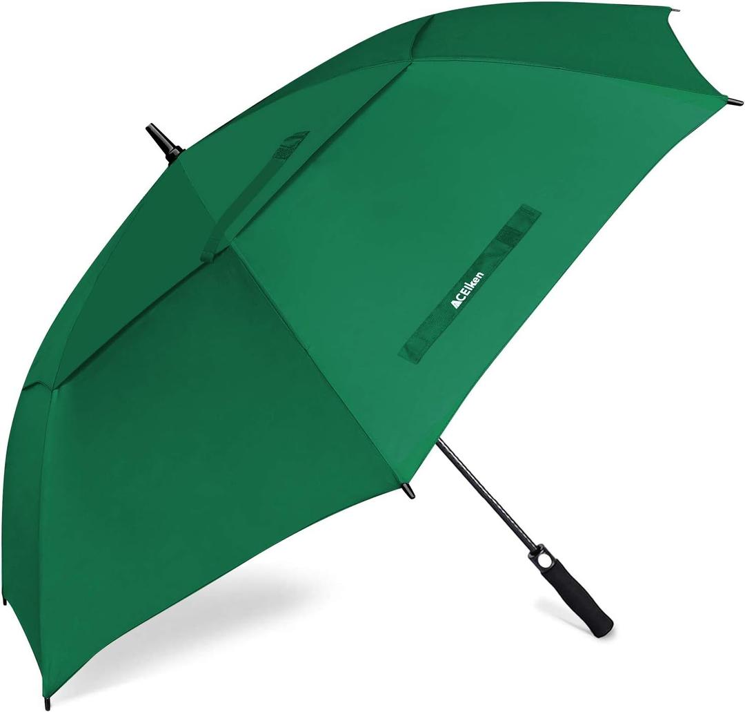 Golf Umbrella Large 58/62/68 Inch Automatic Open Golf Umbrella Extra Large Oversize Double Canopy Vented Umbrella Windproof Waterproof for Men and Women (Dark Green)