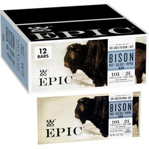 EPIC Protein Bars, Bison Beef Sea Salt Pepper Paleo Friendly, 1.3 oz, 12 ct (EXP 05/28/27)