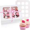 Rarapop 25 Pack Cupcake Boxes Hold 12 Standard Cupcakes, Food Grade Cupcake Holders Bakery Carrier Boxes with Windows and Inserts for Cupcakes, Muffins and Pastries
