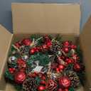 Christmas Wreath - 16" Christmas Wreaths for Front Door Red Christmas Reindeer Balls Berries Pine Cones Pine Needles Door Wreath for Home Wall Window Porch Indoor Outdoor Decor