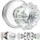 Crystal Glass Door Knobs Interior with Lock,Privacy Vintage Clear Crystal Door Knobs for Bedroom and Bathroom (Polished Chrome,1Pack)