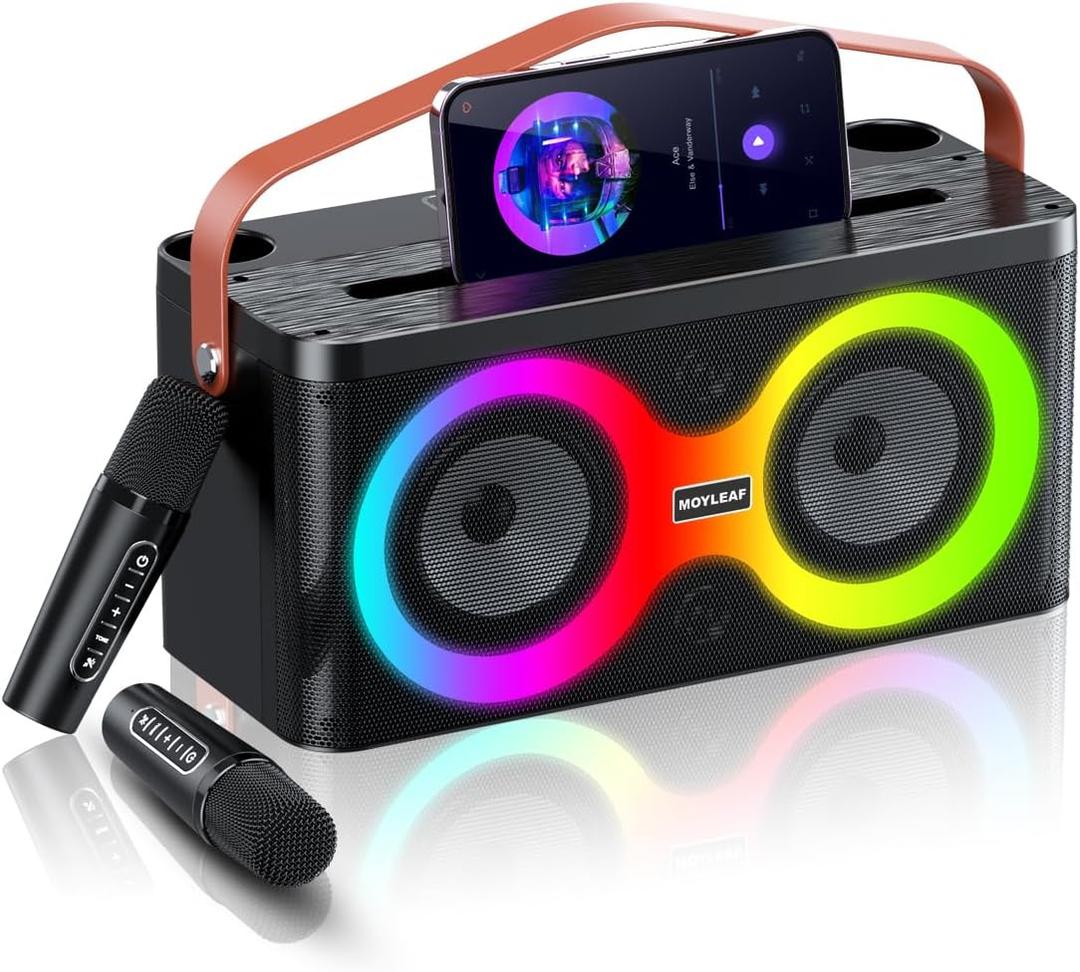 Karaoke Machine,Karaoke Machine for Adults,Bluetooth Speaker with 2 Wireless Karaoke Microphones for Adults & Kids with LED Lights,Karaoke Microphone with PA System Supports TF Card/USB/FM/AUX/TWS