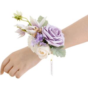 Ling's Moment 6pcs Wedding Wrist Corsage Artificial Flowers, Girl/Mother Homecoming Prom Corsages Wristlet Dcor, etc. Lilac Lavender Purple