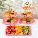 12-Pack Dessert Table Display Set, 6 Cupcake Stands and 6 Dessert Trays, Plastic Dessert Display Stands and Cake Stand, Treat Table Displays Set for Wedding, Baby Shower, Tea Party (Pink)