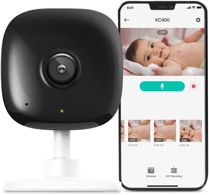 Kasa 2K+ Indoor Wired Security Camera - Works as a Baby Monitor & Pet Camera, Person/Motion/Baby Cry Detection, 2-Way Audio, Night Vision, Subscription-Free Local Storage or Optional Cloud, KC400