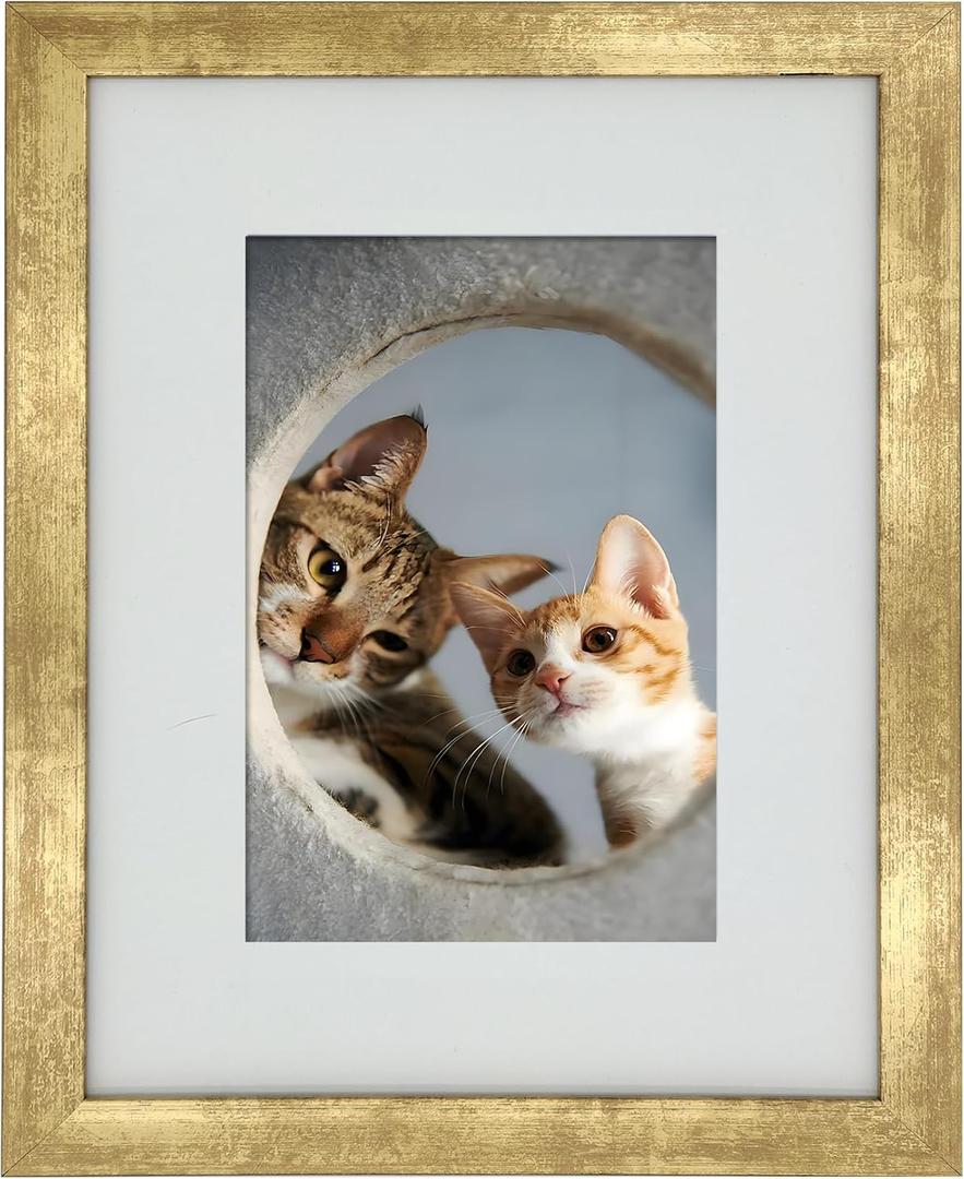 8x10 Photo Frame Gallery Picture frame with 5x7 mat,Freestanding and Wall Mountable,Gold