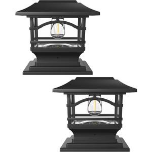 Davinci Lighting Edison Solar Outdoor Post Cap Lights - 4x4 5x5 6x6 - Bright LED Light for Fence Deck Garden or Patio Posts - Slate Black (2 Pack)