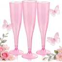WDF 36 Pack Clear Pink Plastic Champagne Flutes - 7OZ Pink Champagne Flutes Plastic, Champagne Glasses Disposable for Mother's Day/Party/Baby Shower/Wedding/Spring