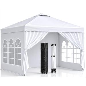 10x10 Pop Up Canopy with Sidewalls- Portable Sun Shade Beach Tent, Gazebo Heavy Duty with Cover Wheeled Bag, Ideal for Parties, Backyard, Camping (White)