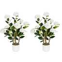 Jcezvnt 2 Pack Artificial Camellia Tree with White Pot, 24" Faux Potted Plants for Indoor Outdoor Decor, Tall Silk Greenery Plant for Home Office Living Room Balcony, White