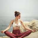 AJISAI Womens Halter Bikini Top Triangle V Neck Bathing Suit Top Low Impact Padded Sports Bra (Beige, M)