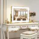 ROLOVE Gold Vanity Mirror with Lights - Smart Touch Dimming, 3-Color Lighting, 360 Rotatable Desktop Makeup Mirror for Desk, 22"x17"