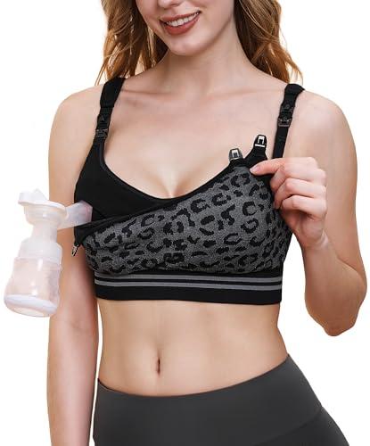 Momcozy Pumping Bra Hands Free | Seamless Nursing Bras for Pumping | Breast Pump Bra with Fixed Padding, Wireless Black, Size Small