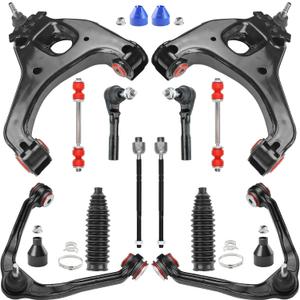 RWD Front End 12pc Suspension Kit for 1999-2006 Chevy GMC Sierra Silverado 1500, 4 Lower & Upper Control Arms w/Ball Joints 2 Sway Bars 4 Tie Rods 2 Boots OE Replacement - 12 PCS