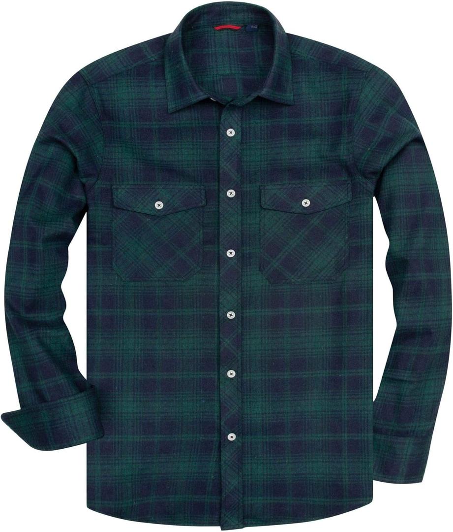 Alimens & Gentle Men's Button Down Regular Fit Long Sleeve Plaid Flannel Casual Shirts (Medium, Green Navy Plaid)
