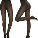 NexiEpoch 2 Pairs Fleece Lined Tights Women - Pantyhose Sheer Black Thick Dress Thermal Warm Fake Leggings for Winter, Black, L-XL