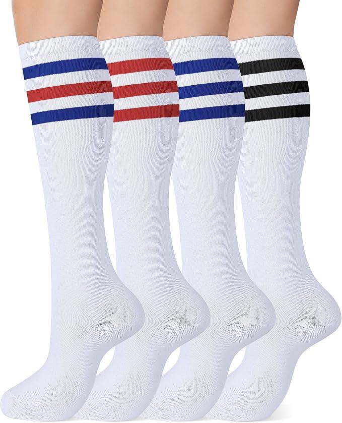 Knee High Socks for Women 4 Pairs, Cotton Long Dress Socks, 12
