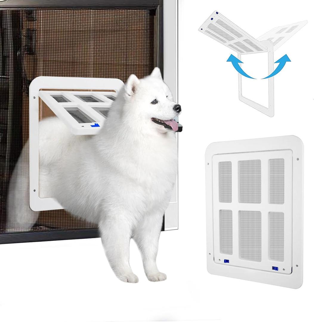 NAMSAN Dog Screen Door, Flap Opening 11.2 x 14.4 inches, Dog Door for Screen Door, Large Pet Door for Sliding Door Magnetic Self-Closing, Screen Door with Doggie Door Built in, Lockable, White