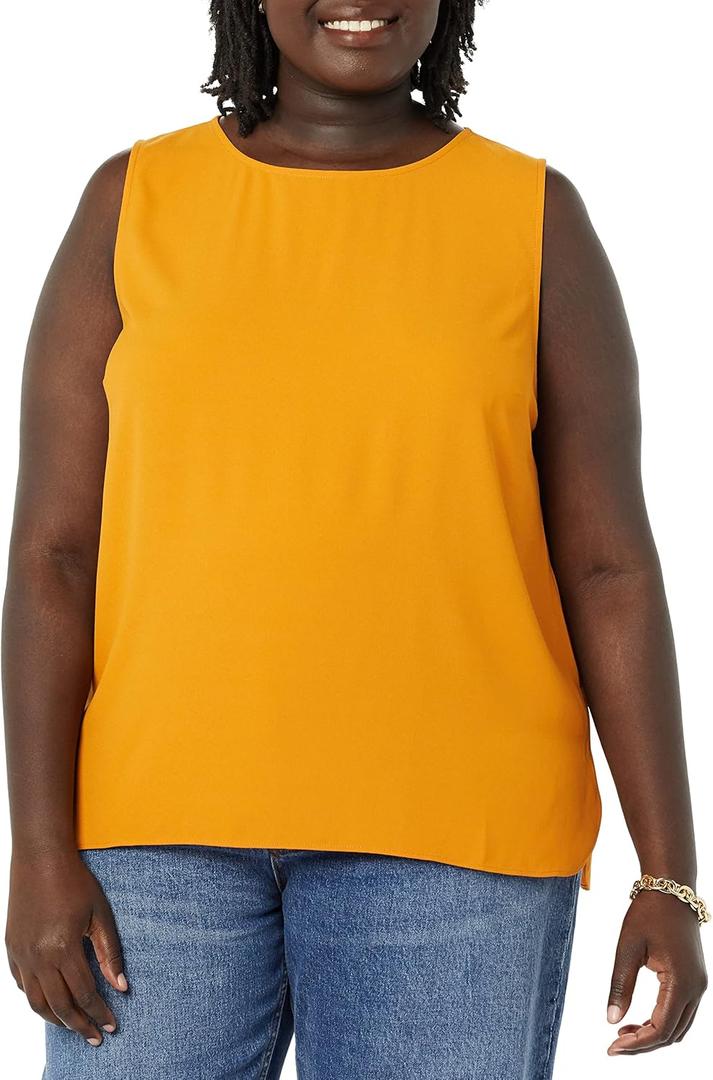 Amazon Essentials Women's Regular-Fit Sleeveless Layering Tank Top Crew Neck (Orange, M)