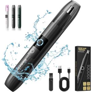 Rechargeable Nose Hair Trimmer for Men Women, Professional Painless Ear Eyebrow & Facial Hair Trimmer - 10,000 RPM Powerful Motor with Dual-Edge Blades, Wet/Dry, Easy to Clean (Black)