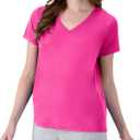 Hanes Womens Cool Dri Performance V-Neck T-Shirt, Moisture-Wicking Short Sleeve Tee, 40+ UPF Protection, 1 Or 5 Pack (Pink, M)