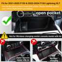 Center Console Compartment Cover Compatible With Ford F150 2021-2025 & Lightning XLT 2022-2024, Front Interior Storage Cubby Hidden Pocket Panel (For Open Pocket in Front of Shifter) (USB Hole)