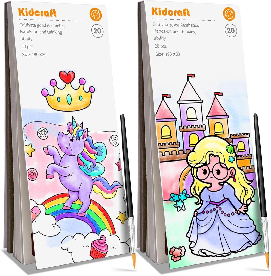 Paint with Water Coloring Books for Kids - 2 Pack, Pocket Mess Free Watercolor Painting Kit, Water Color Paint Set Arts and Crafts Gift for Girls Ages 4 5 6 7 8+, Travel Activity Toy