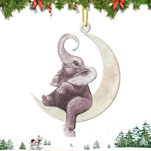 5 x Christmas Tree Decorations, Acrylic Animal Christmas Ornaments, Home Decoration, Party Decoration, Small Animals on The Moon (Elephant)