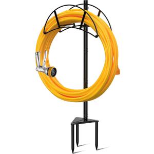 Suchek Metal Garden Hose Holder Stake, Freestanding, Heavy Duty Water Hose Stand, In Ground Hose Rack Organizer for Outside Yard (Black)