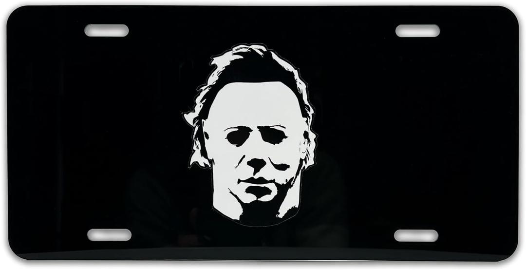 Officially Licensed Halloween Michael Myers Black Automotive-Grade Plastic Decorative Front Plate | Weatherproof Vehicle Accessory for Cars, SUVs, Trucks (12" x 6")
