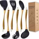 Kitchen Utensils Set, Large Non-stick Silicone Cooking Utensils Set 6 Pcs,Made of 446F Heat Resistant Food Grade Silicone and Stainless Steel Handles,Easy to Clean Kitchen Gadgets Set (Gold)