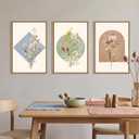 Boho Neutral Wildflower Framed Canvas Wall Art Set-16"x24"x3