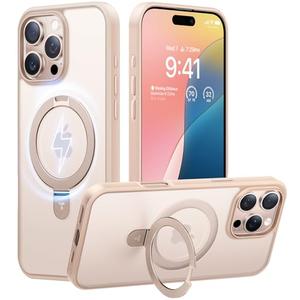 TORRAS Desert Titanium for iPhone 16 Pro Case Magnetic Stand, [Compatible with MagSafe][Flexible Stable Stand] Mil-Grade Protection Translucent Slim Anti-Scratch Ring Kickstand, Rose Gold 6.3", Ostand
