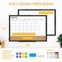 Monthly Dry Erase Calendar Whiteboard with Corkboard, 30" x 20", Black
