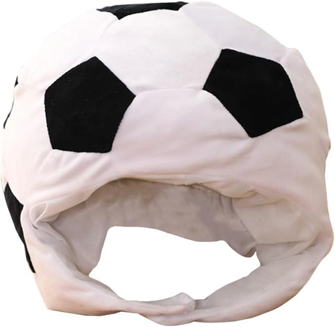 Amosfun Football Headgear Hat Cute Plush Hat Funny Novelty Plush Soccer Ball Hat for Photo Props Dress Up Cosplay Halloween Party