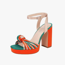 sun gurg Strappy Platform Heels for Women Square Open Toe Chunky High Heels Multicolored Ankle Strap Block Heeled Sandals for Prom Wedding Date Night(12)